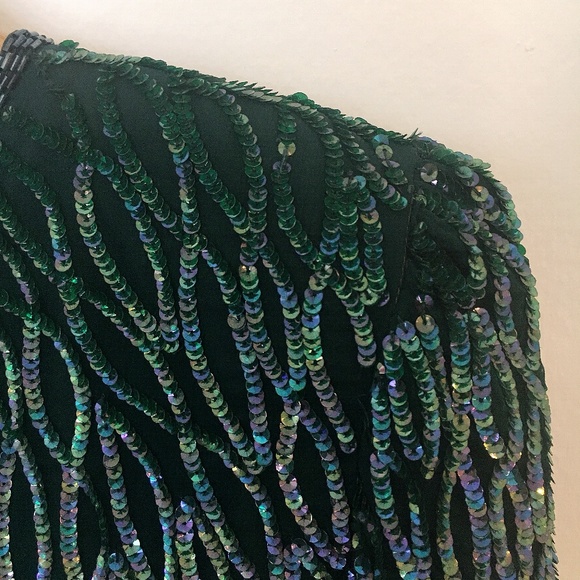 Vintage | 1980s Emerald 100% Silk Beaded Dress - Picture 3 of 6